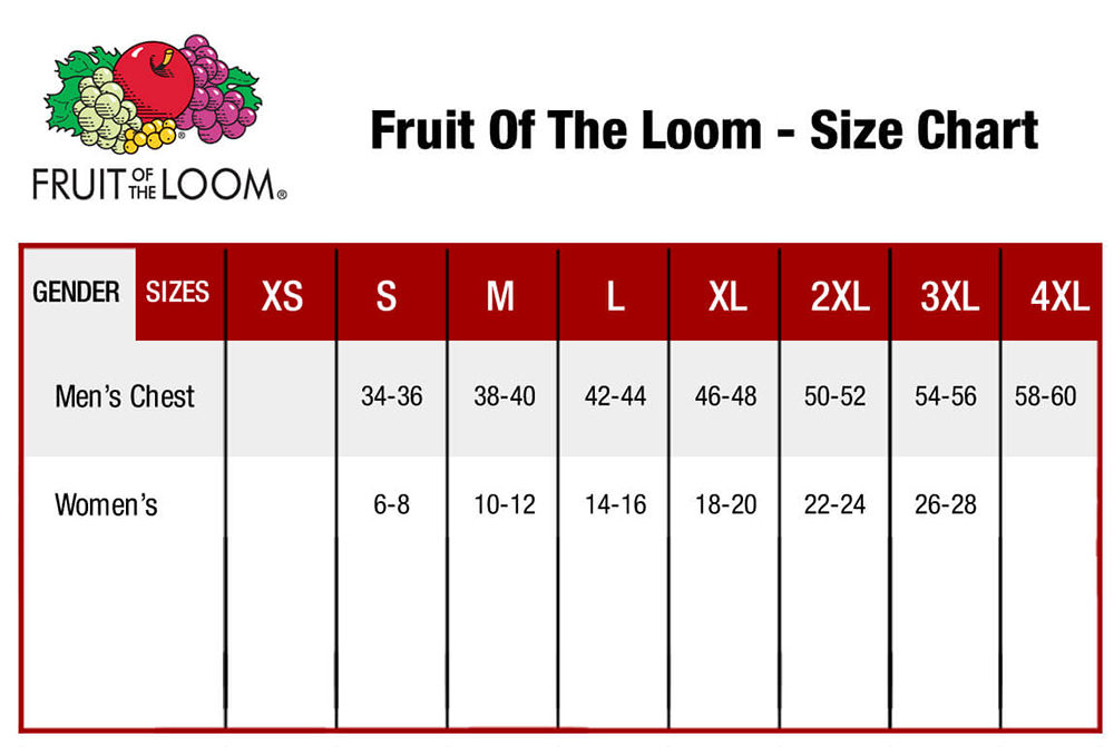 Fruit Loom Size Chart